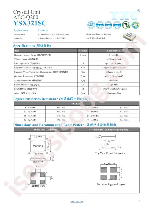 YXC Crystal Oscillators XC2EL89COO-114YLC-8M