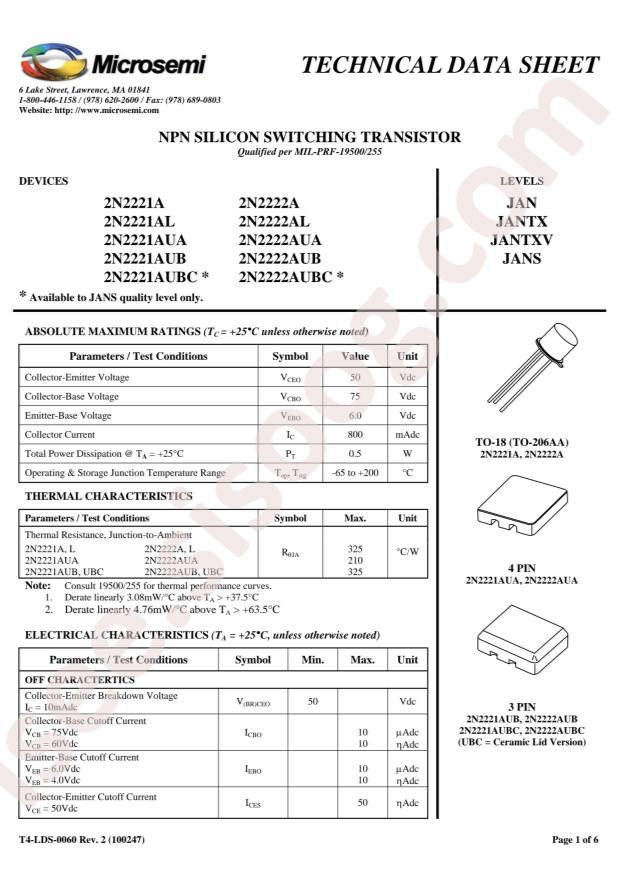MICROCHIP 2N2222AUBC