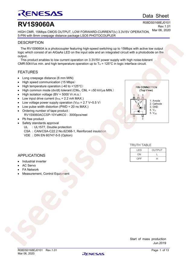 RENESAS RV1S9060ACCSP-10YC#KC0