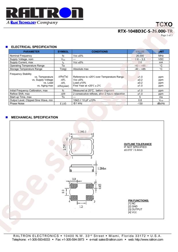 Raltron RTX-104BD3C-S-26.000-TR