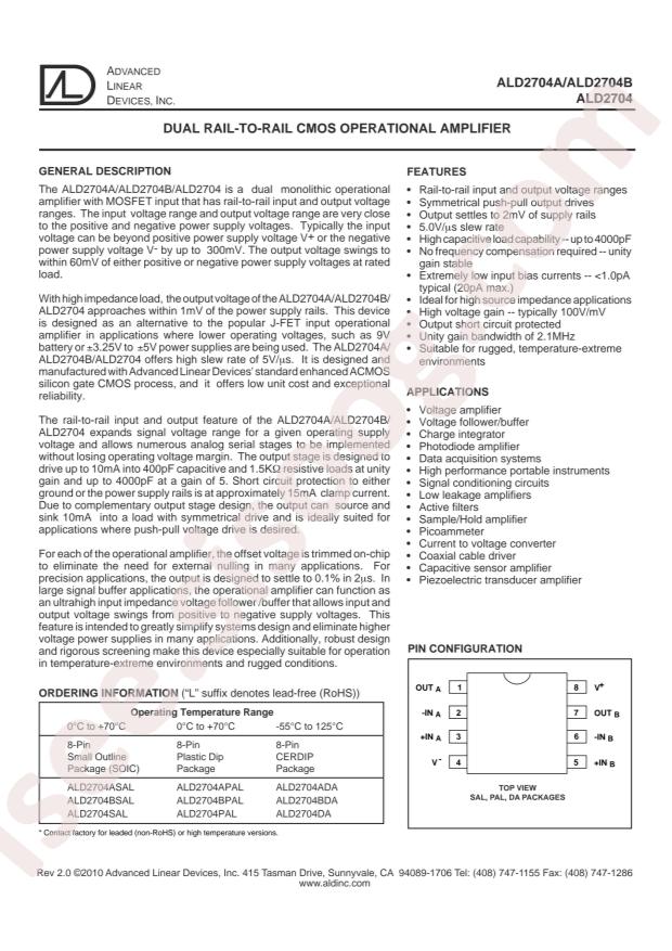 Advanced Linear Devices ALD2704PAL
