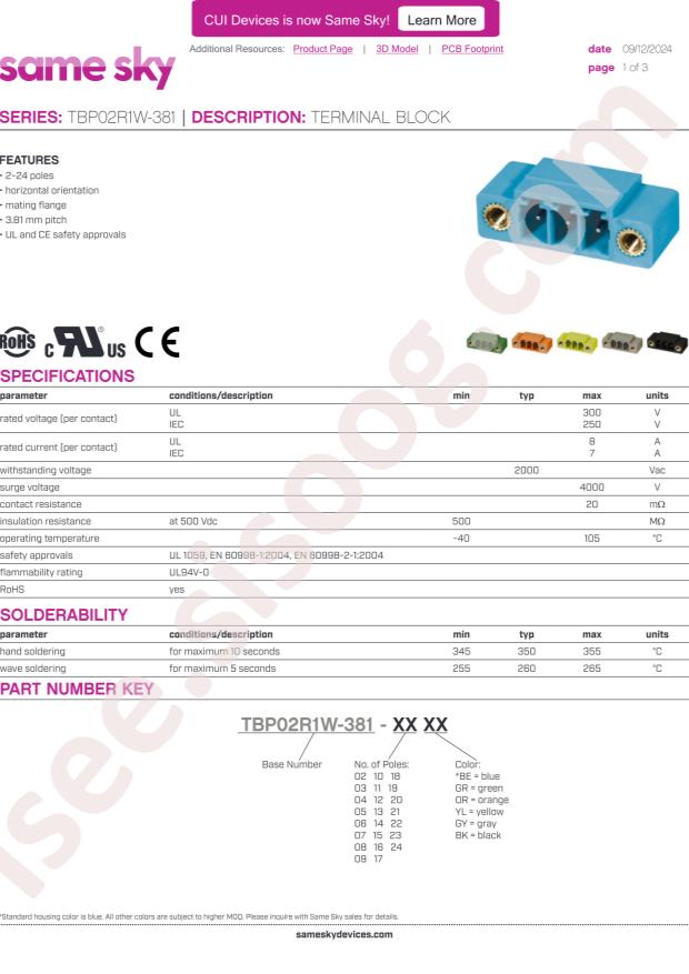 CUI TBP02R1W-381-04BE