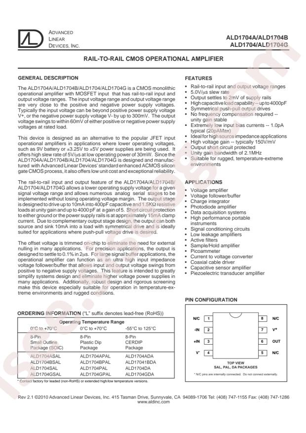 Advanced Linear Devices ALD1704PAL