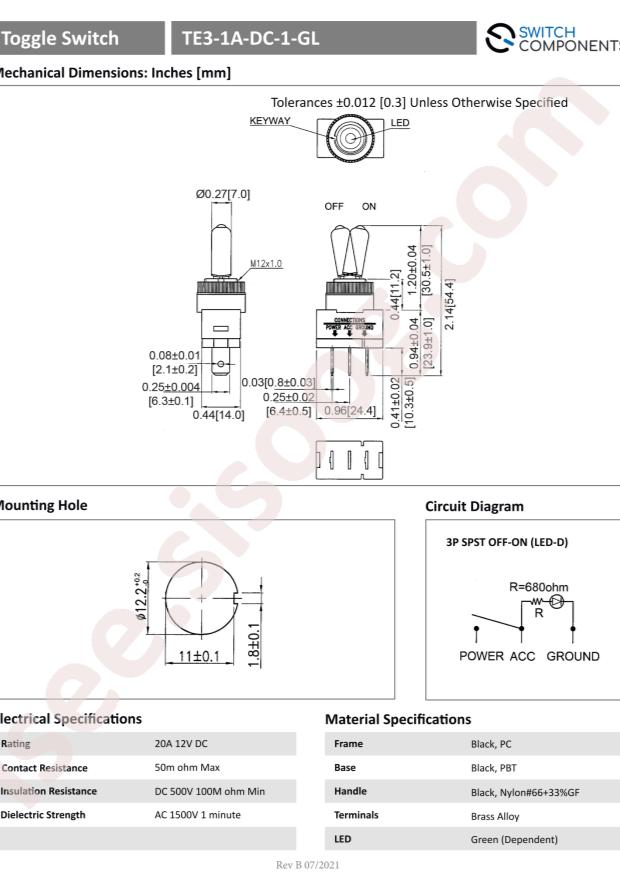 Switch Components TE3-1A-DC-1-GL