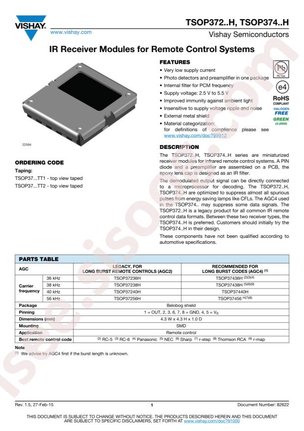 VISHAY TSOP37240HTT1
