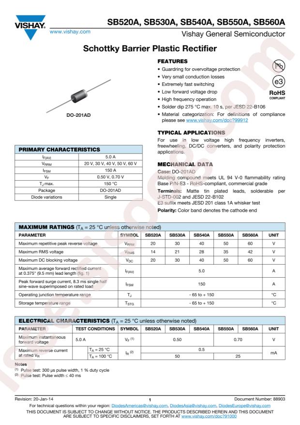 VISHAY SB560A-E3/73