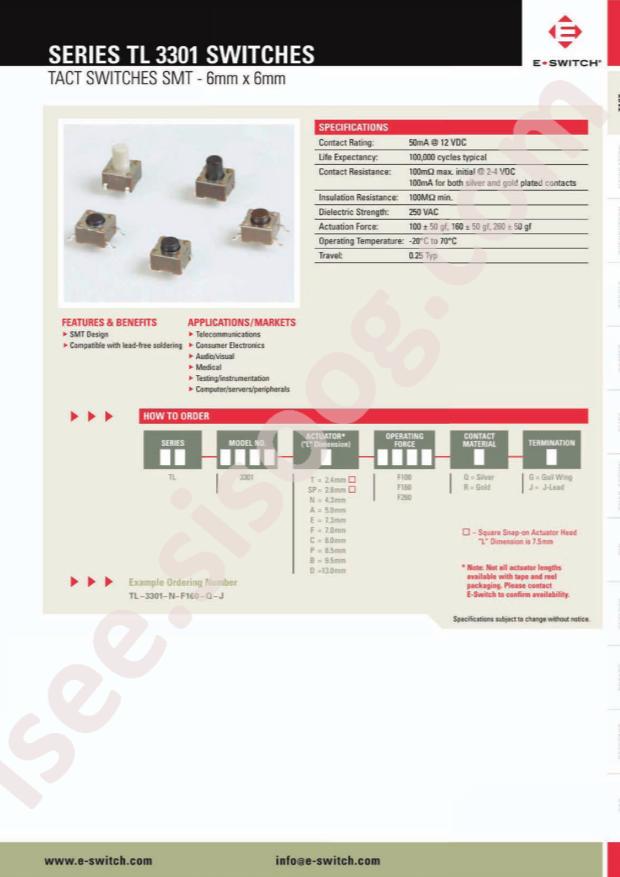 E-Switch TL3301SPF100QG