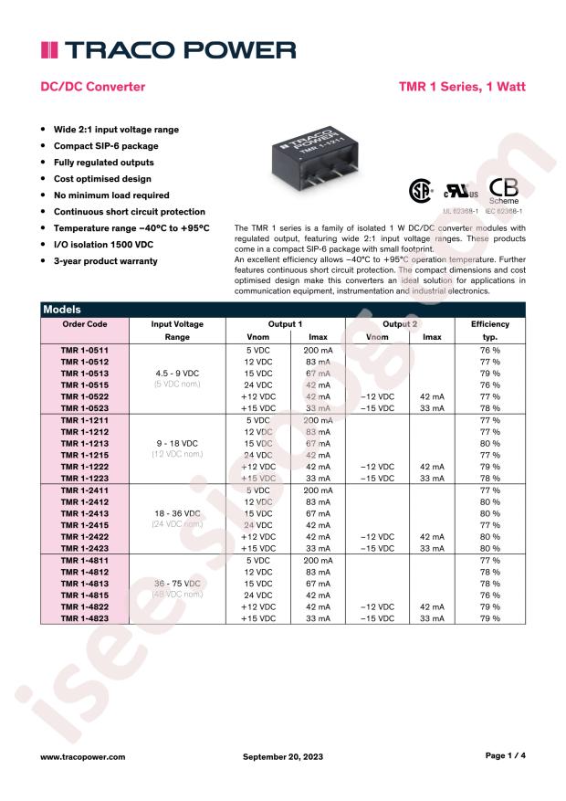 TRACO POWER TMR 1-2412