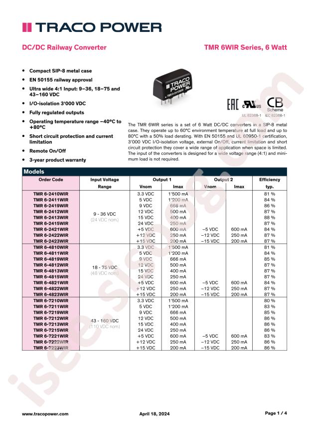 TRACO POWER TMR 6-4811WIR