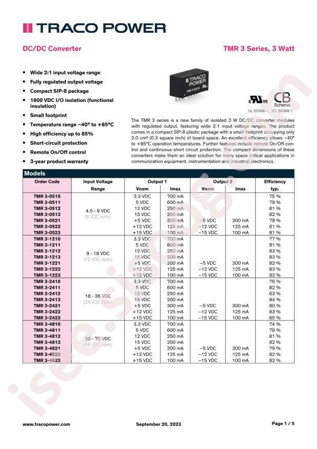 TRACO POWER TMR 3-1212