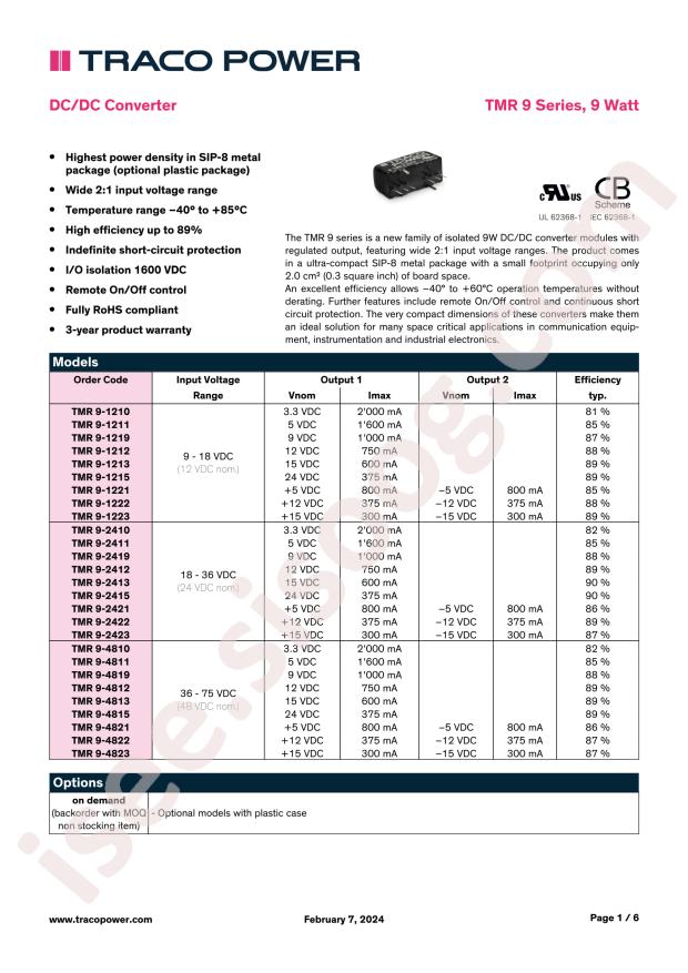 TRACO POWER TMR 9-2413