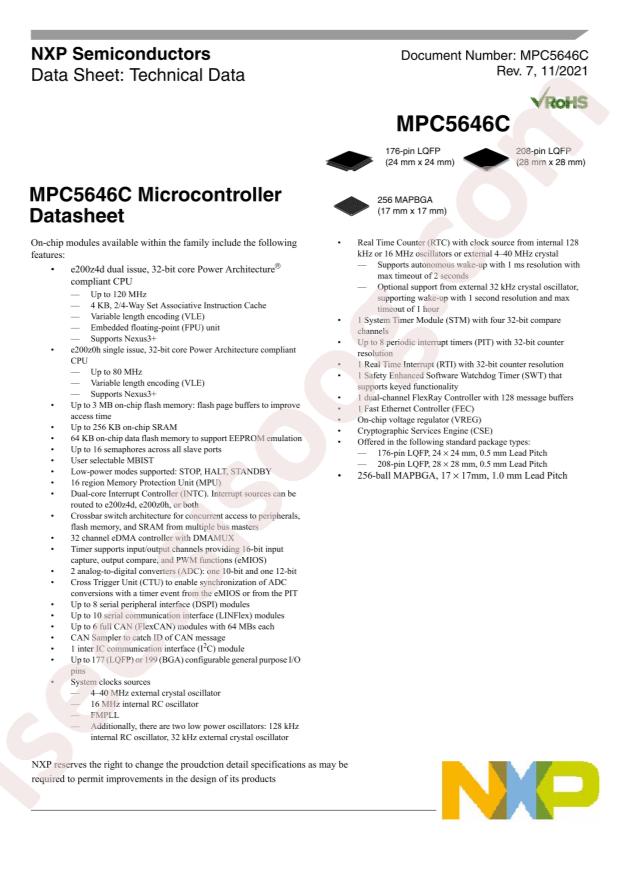 NXP SPC5646BF0MLU1557