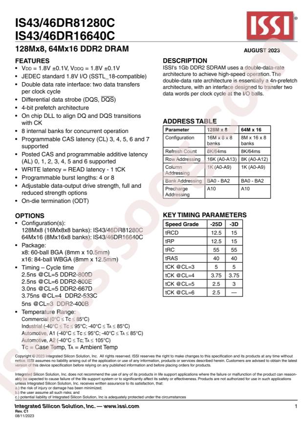 ISSI IS46DR16640C-25DBLA2-TR