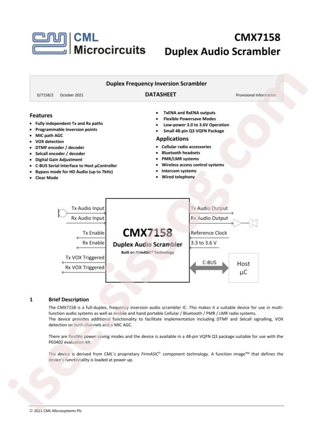 CML Microcircuits CMX7158Q3