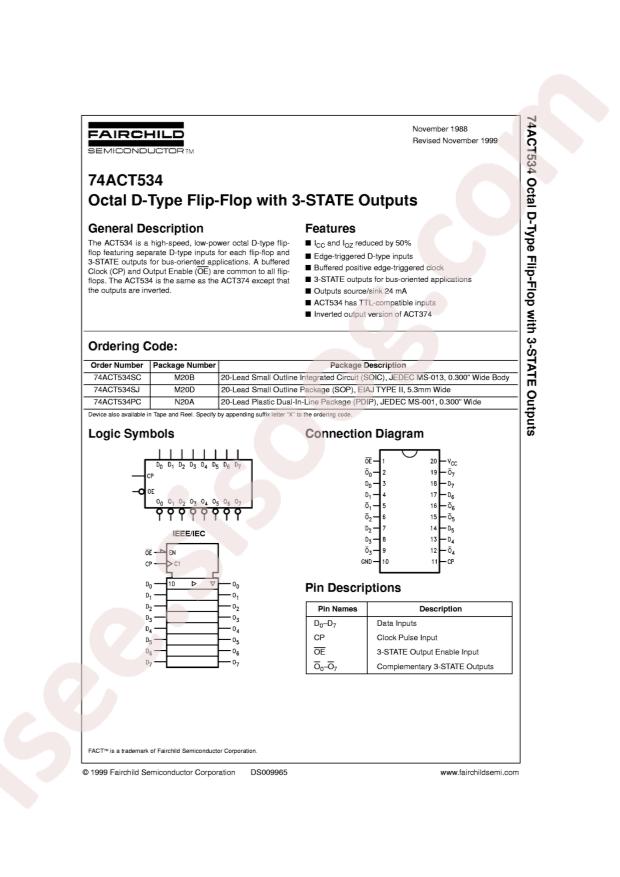 onsemi 74ACT534PC