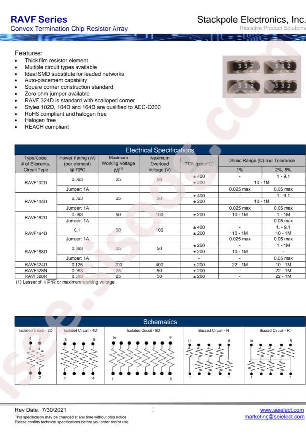 SEI(Stackpole Electronics Inc.) RAVF164DFT82R0