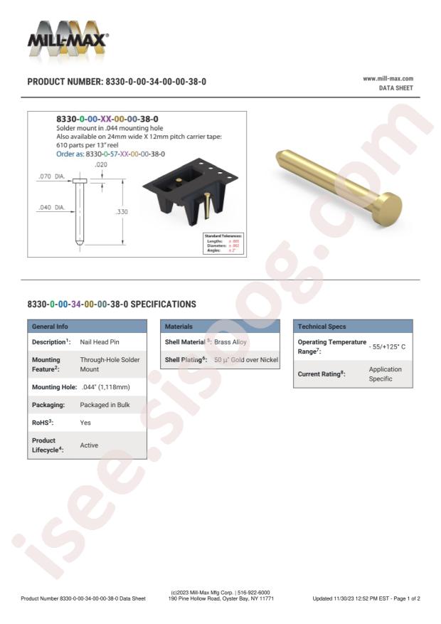 Mill-Max Mfg. Corp. 8330-0-00-34-00-00-38-0