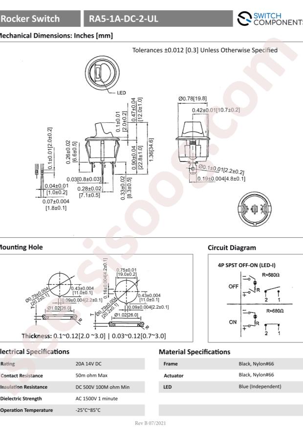 Switch Components RA5-1A-DC-2-UL