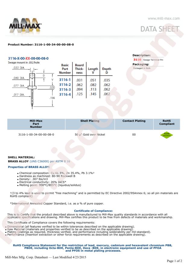 Mill-Max Mfg. Corp. 3116-1-00-34-00-00-08-0