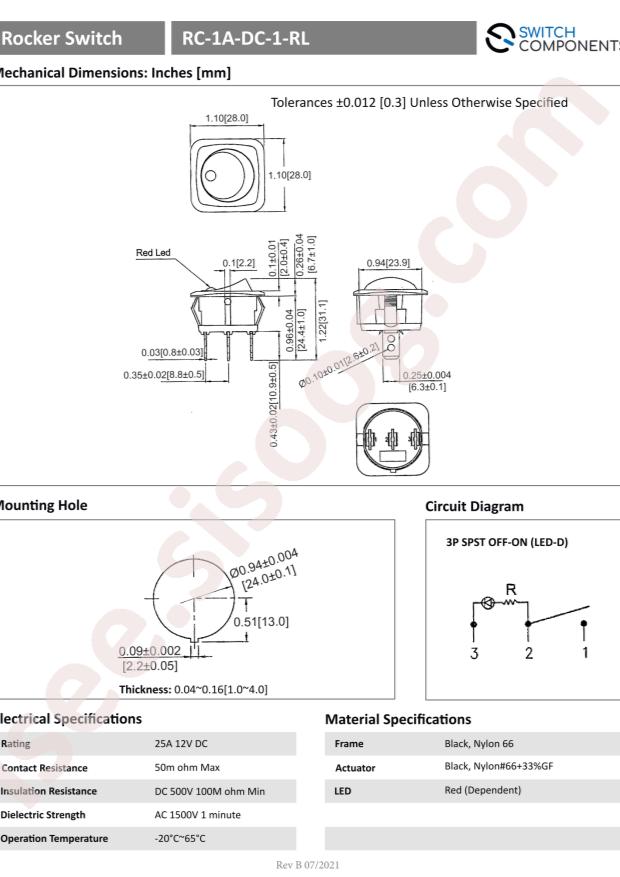 Switch Components RC-1A-DC-1-RL