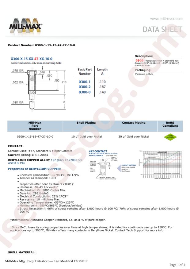 Mill-Max Mfg. Corp. 0300-1-15-15-47-27-10-0
