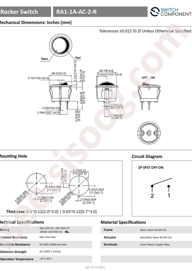 Switch Components RA1-1A-AC-2-R