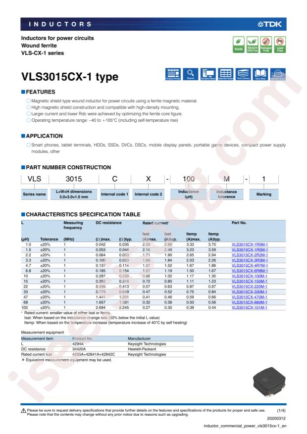 TDK VLS3015CX-1R0M-1