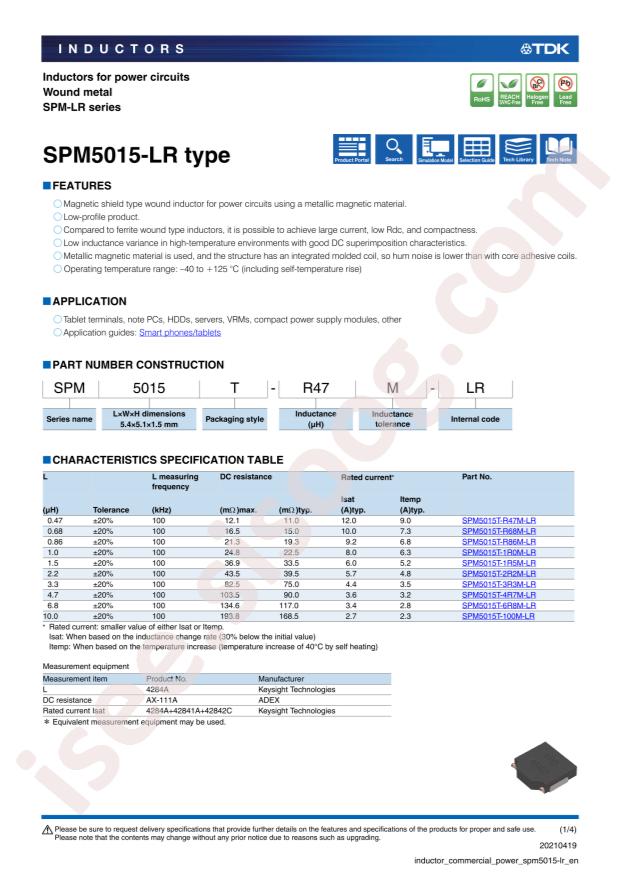 TDK SPM5015T-1R0M-LR