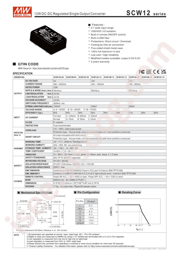 MEAN WELL SCW12B-15