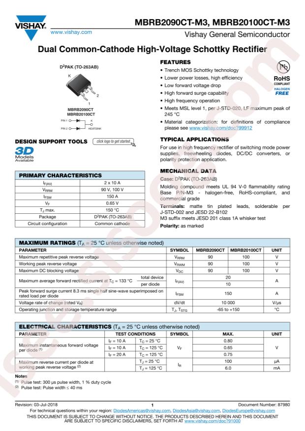 VISHAY MBRB20100CT-M3/4W