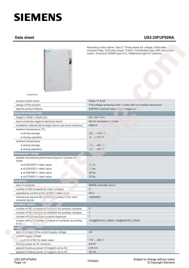 SIEMENS 25FUF92NA