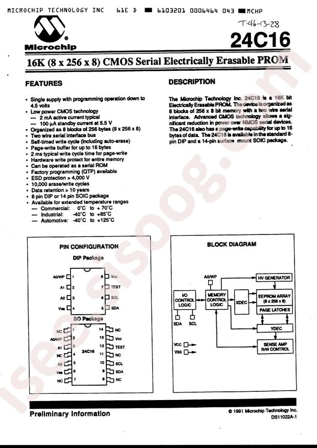 MICROCHIP 24C16-E/SL