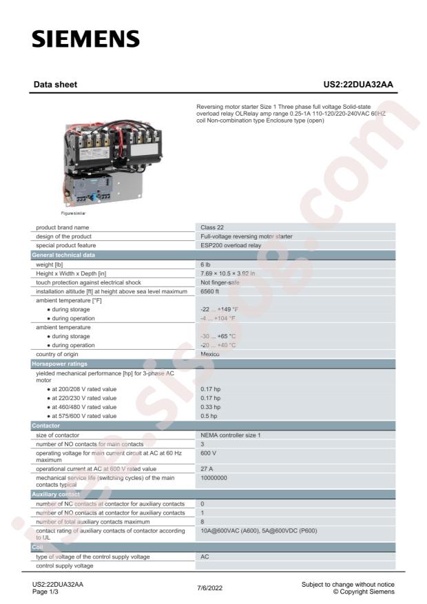 SIEMENS 22DUA32AA