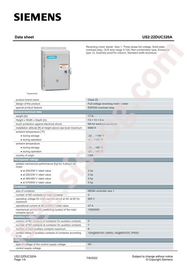 SIEMENS 22DUC320A
