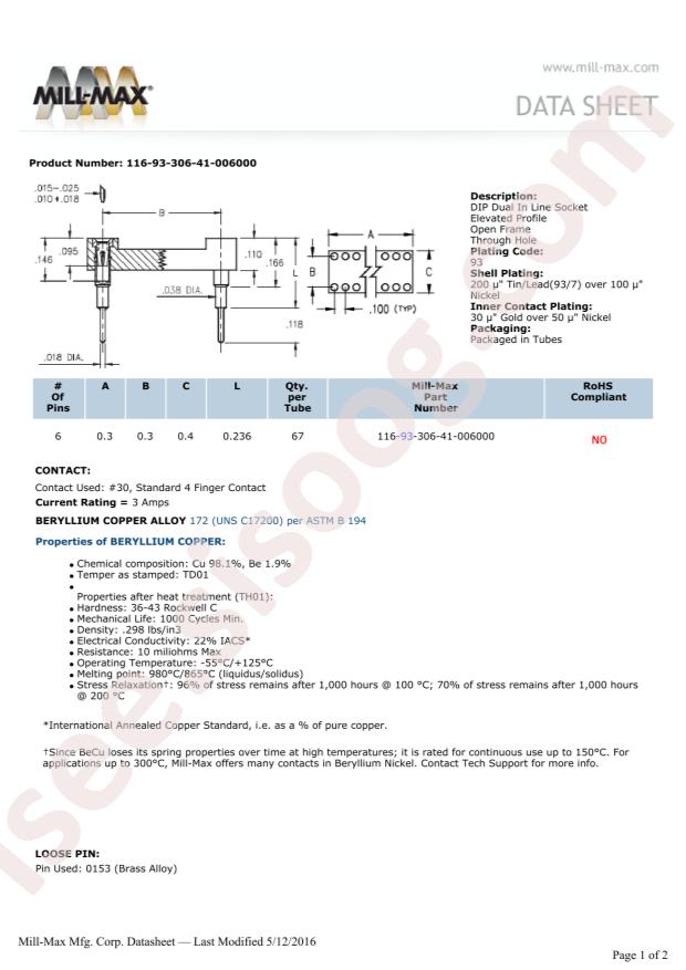 Mill-Max Mfg. Corp. 116-93-306-41-006000
