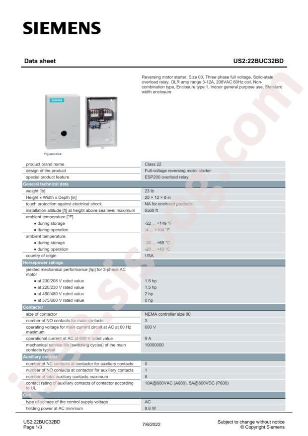 SIEMENS 22BUC32BD