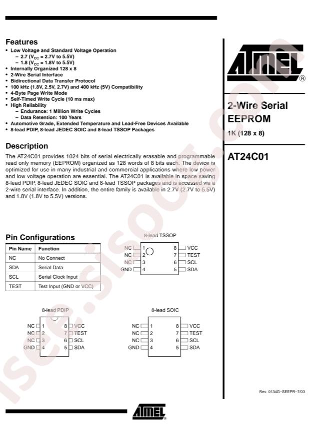 MICROCHIP AT24C01-10TI-2.7