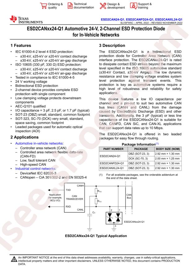 TI ESD2CANXL24DBZRQ1