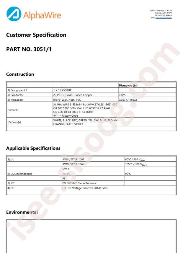 Alpha Wire 3051/1 WH005