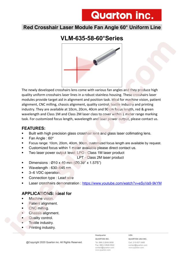 Quarton, Inc. VLM-635-58 LPO-D60-F20