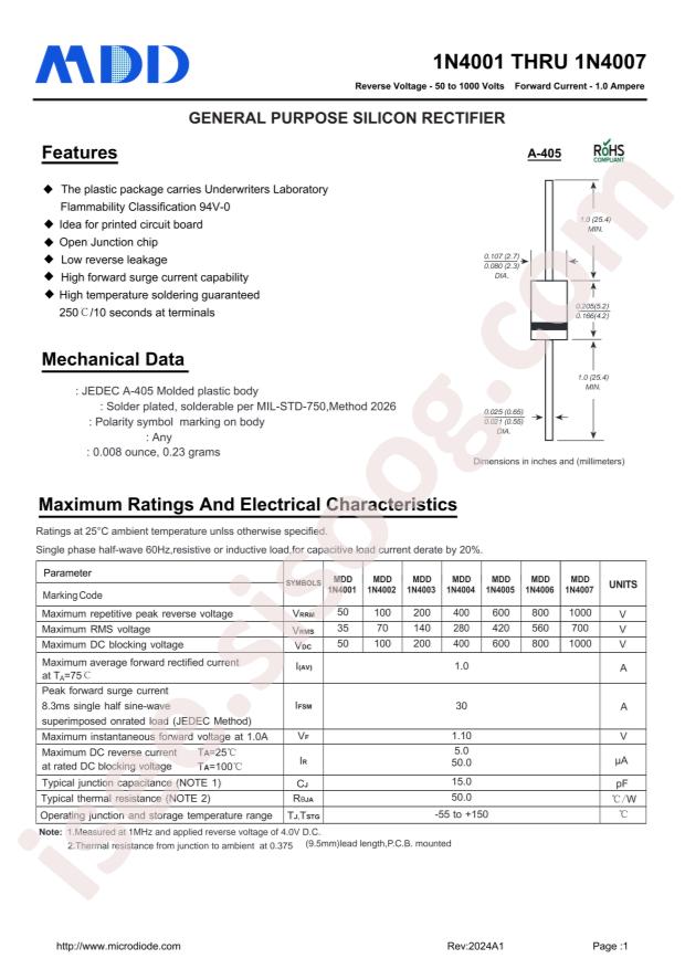 MDD(Microdiode Semiconductor) 1N4001