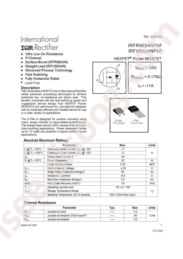 Infineon IRFR9024NTRPBF