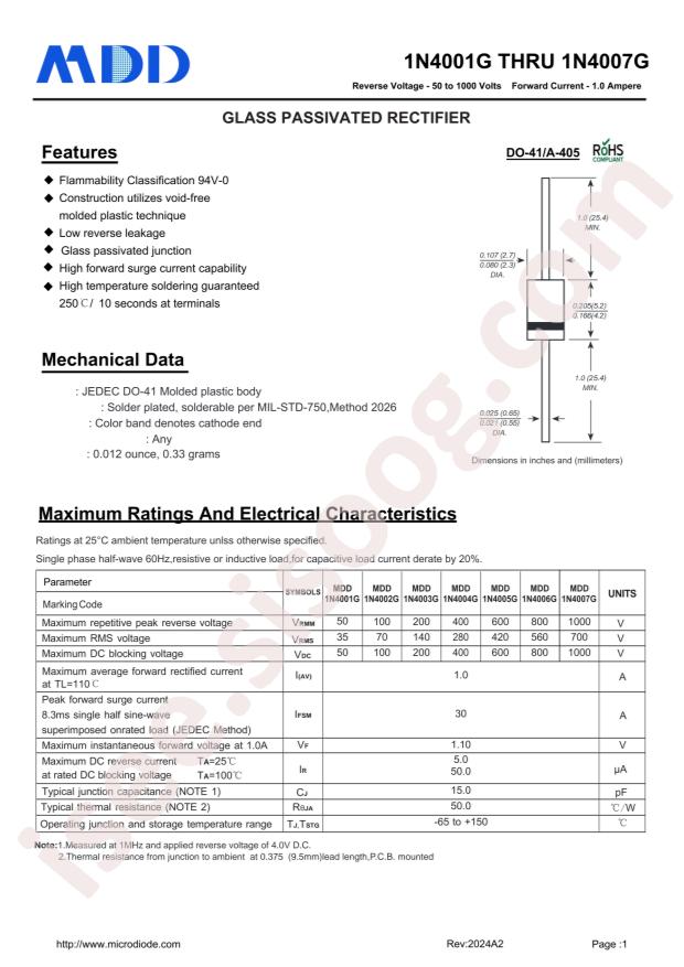 MDD(Microdiode Semiconductor) 1N4007G