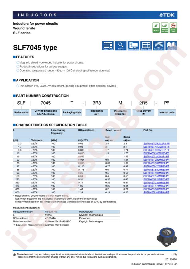 TDK SLF7045T-102MR14-PF