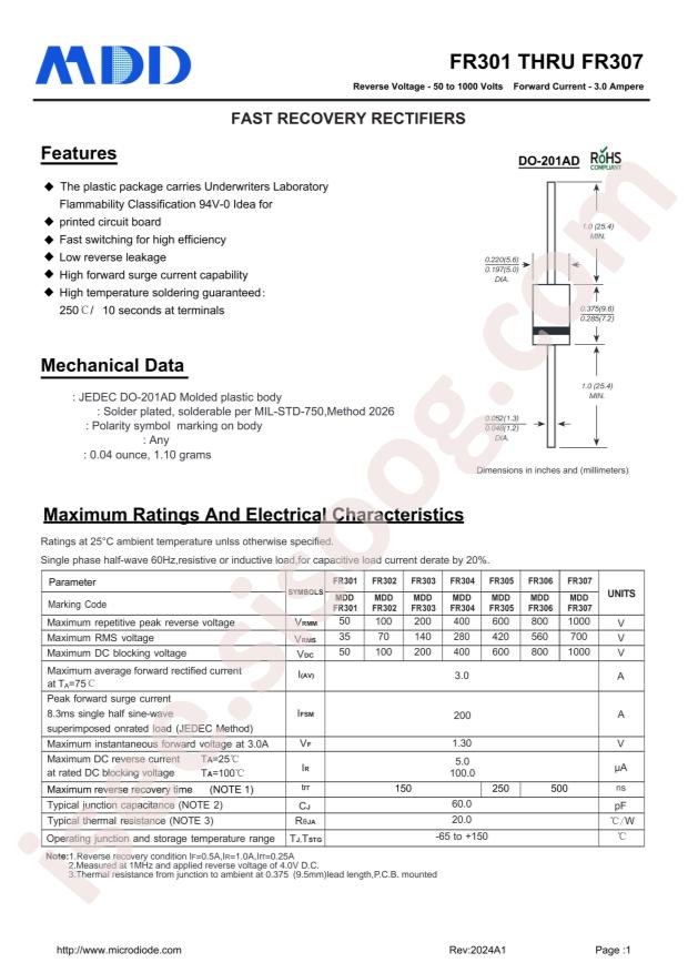 MDD(Microdiode Semiconductor) FR307