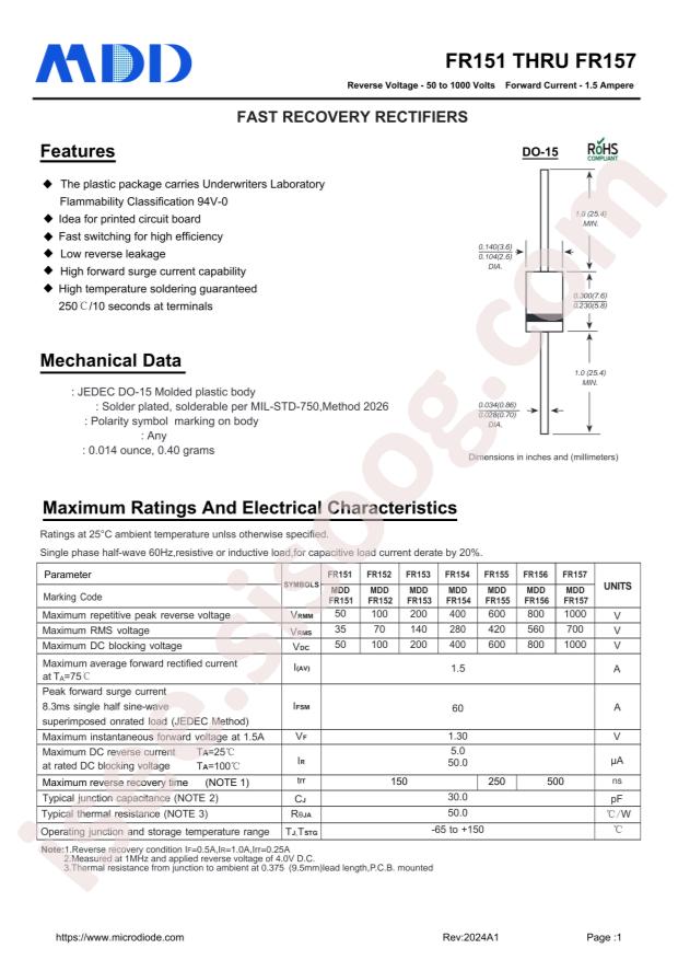 MDD(Microdiode Semiconductor) FR157