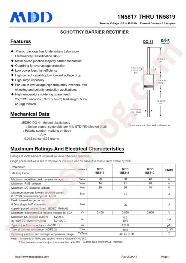MDD(Microdiode Semiconductor) 1N5819
