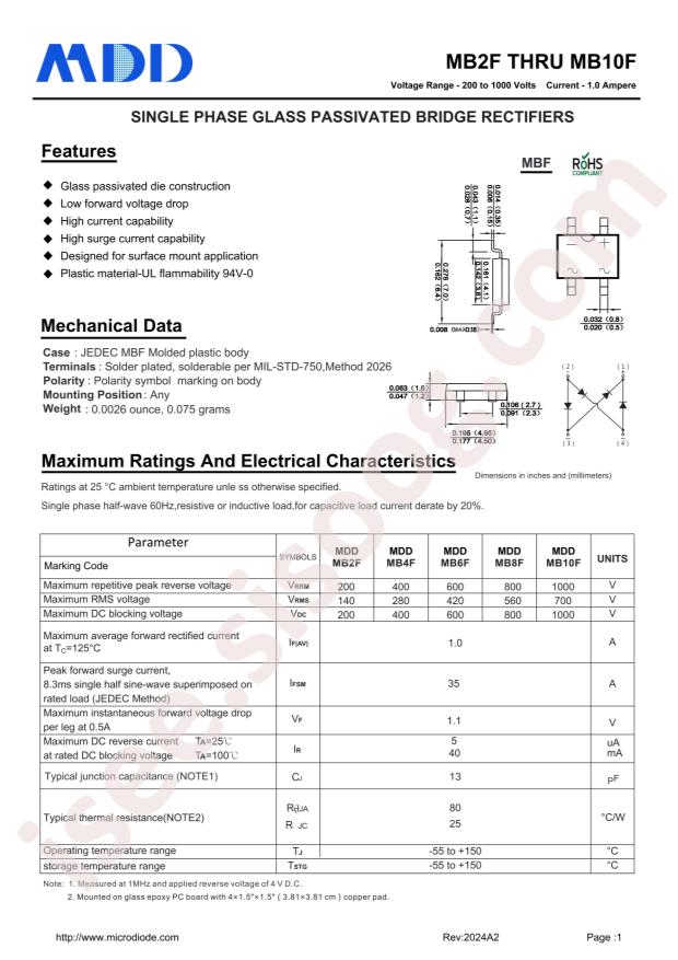 MDD(Microdiode Semiconductor) MB10F-50MIL