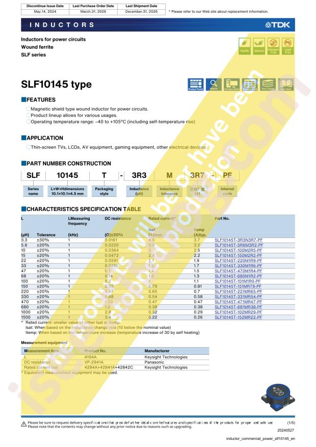TDK SLF10145T-3R3N3R7-PF