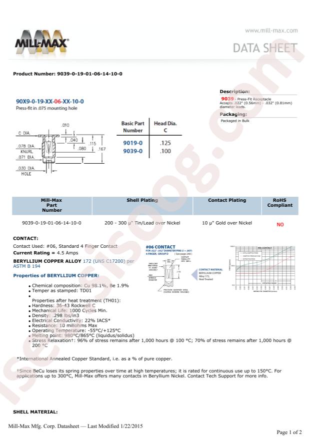 Mill-Max Mfg. Corp. 9039-0-19-01-06-14-10-0